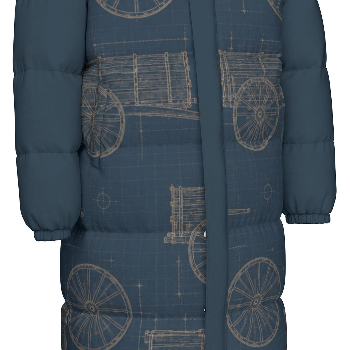 Red River Cart Blueprint Down Filled Jacket