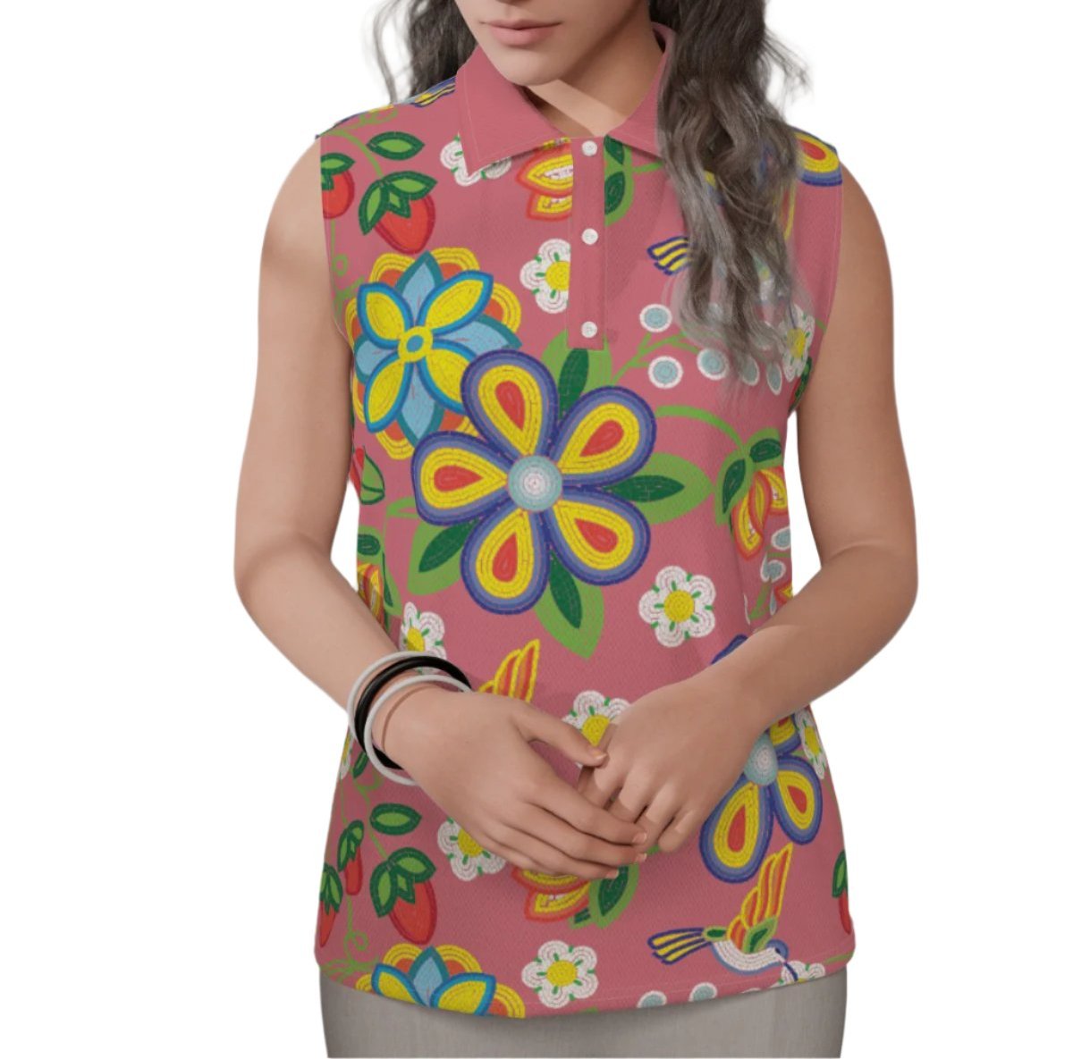 Women's Métis Floral Beaded Sleeveless Polo