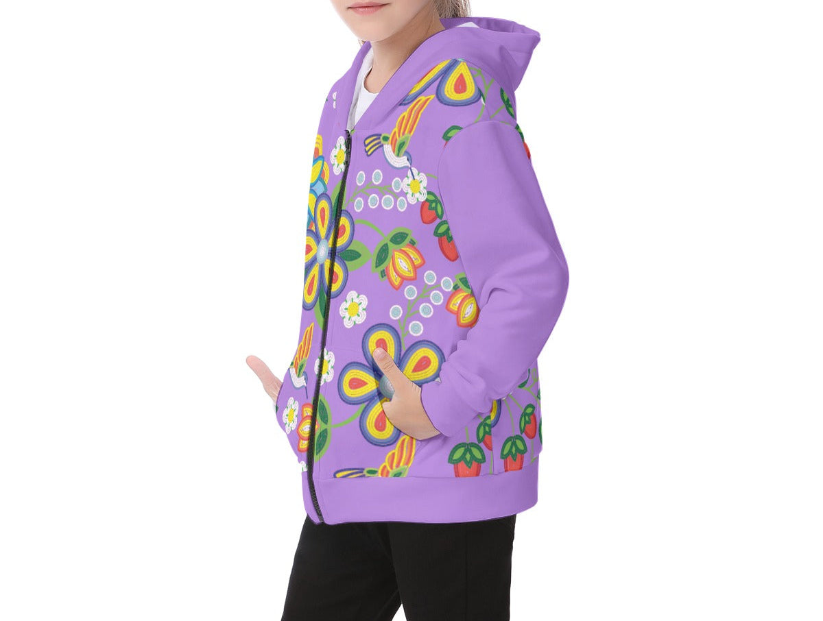Métis Lavender Floral Beaded Fleece Zip Hoodie