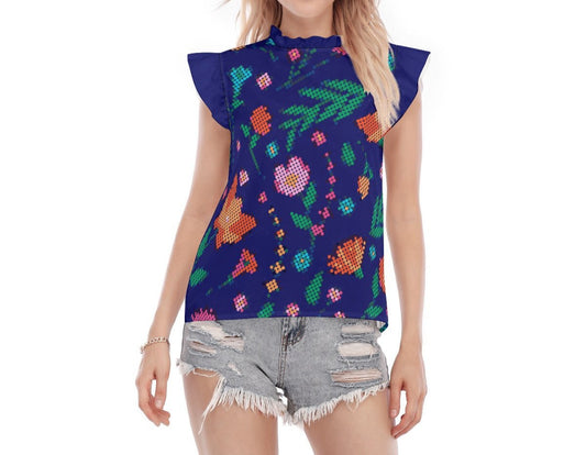 Women's Métis Digital Dotted Floral Ruffle Blouse