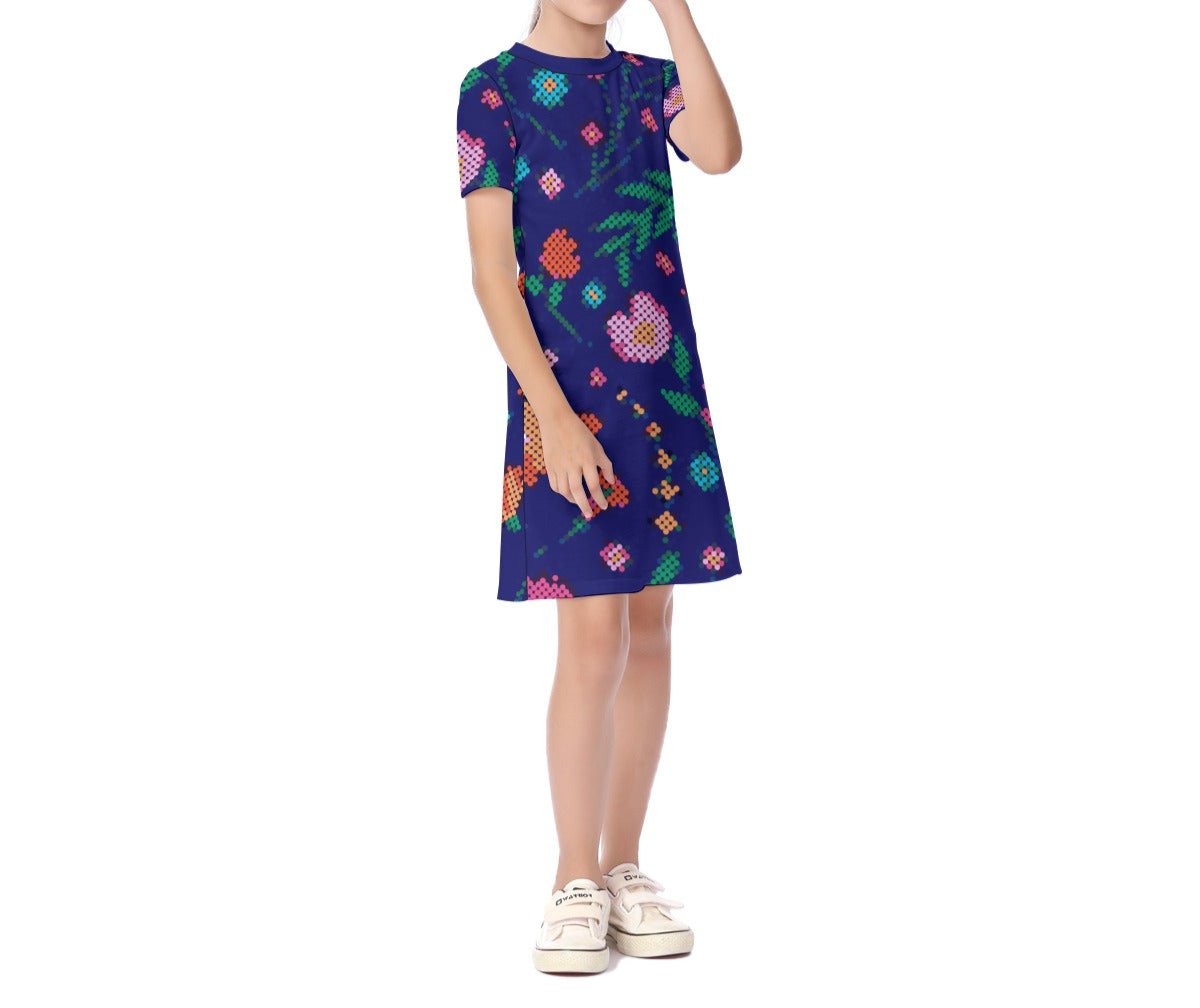 Children's Métis Digital Dotted Floral Short Sleeve Dress