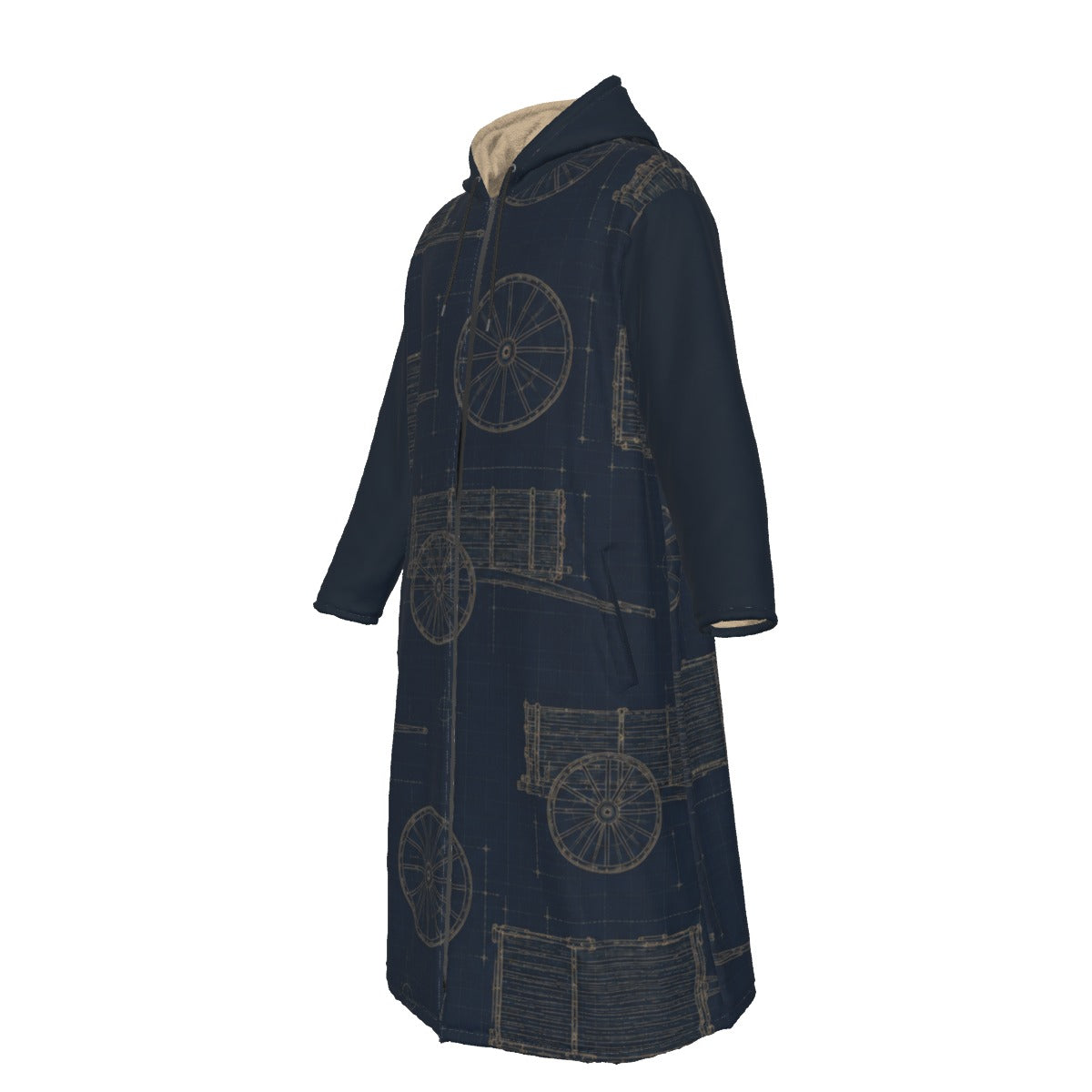 Red River Cart Blueprint Long Fleece Jacket