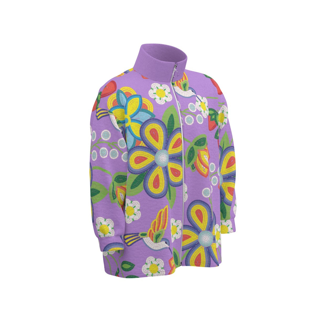 Unisex Métis Lavender Floral Beaded Zipper Sweater Jacket