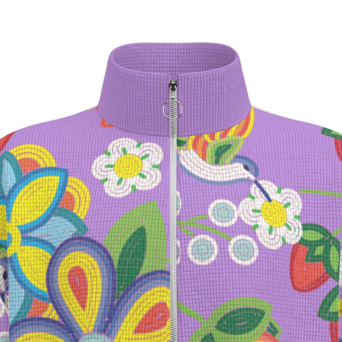 Unisex Métis Lavender Floral Beaded Zipper Sweater Jacket