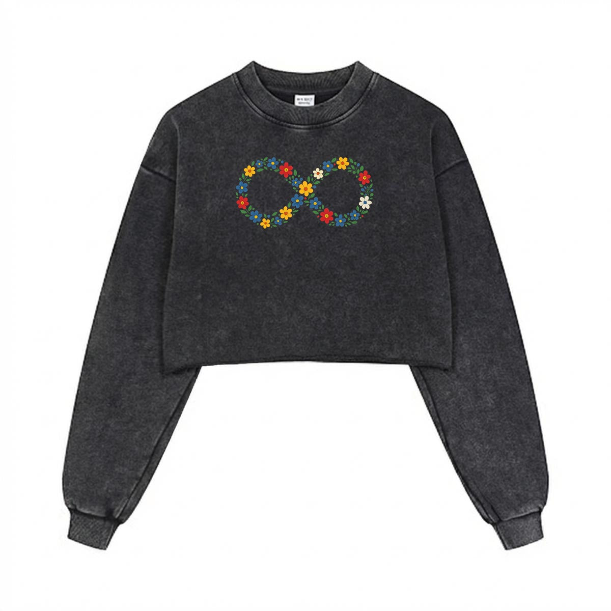 Floral Infinity Cropped Distressed Sweatshirt