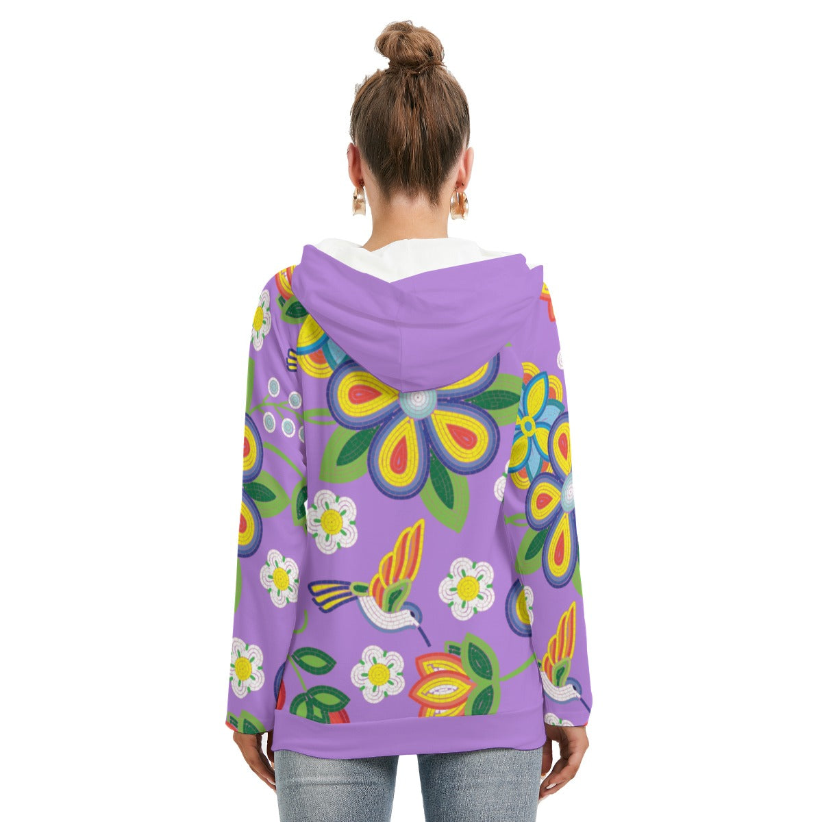 Lavender Floral Beaded Double Hooded Lightweight Sweater