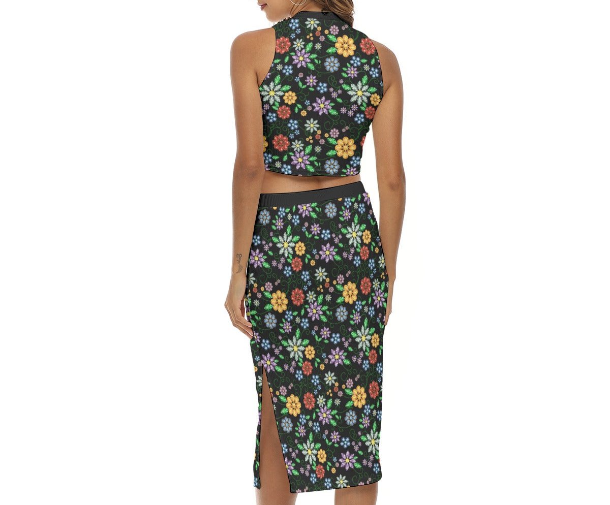 Women's Métis Inspired Floral Beaded Pencil Skirt Set