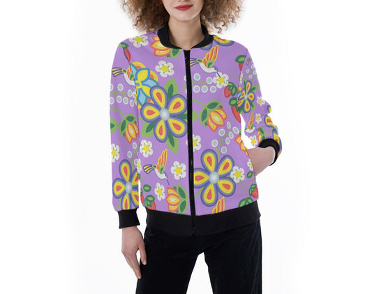 Métis Lavender Floral Beaded Light Ribbed Jacket