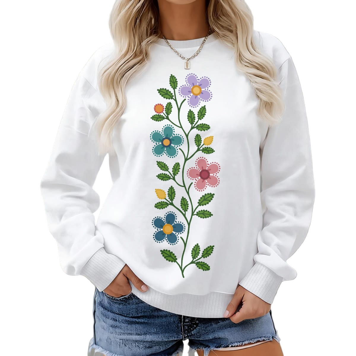 Métis Dotted Floral Fleece Crew Neck Sweatshirt