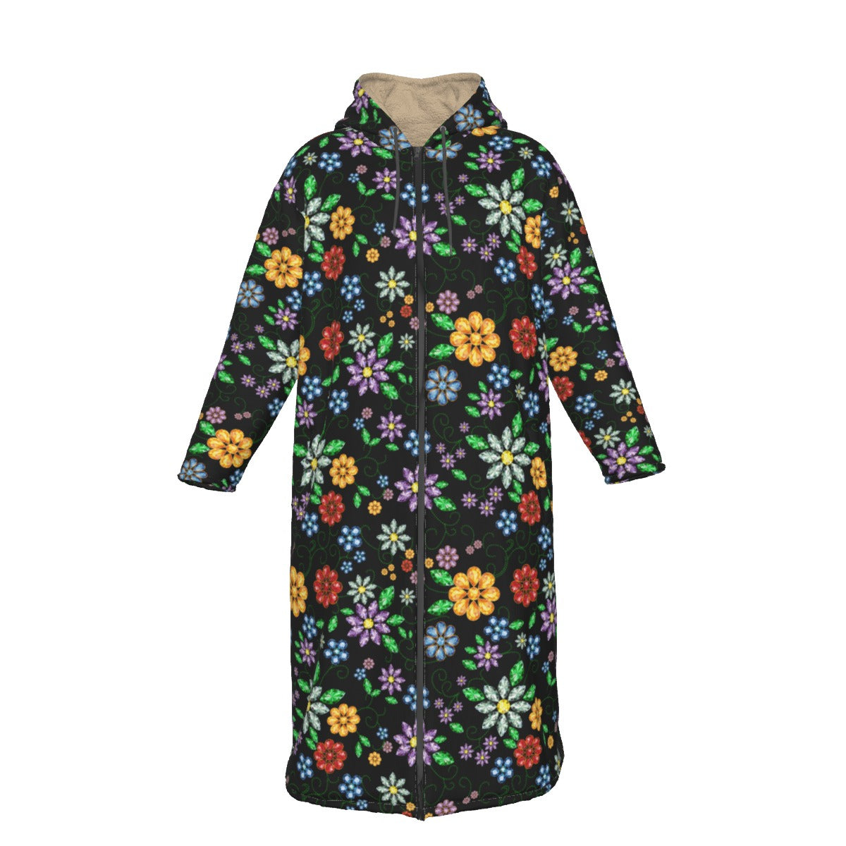 Men's Métis Inspired Floral Beaded Long Fleece Jacket