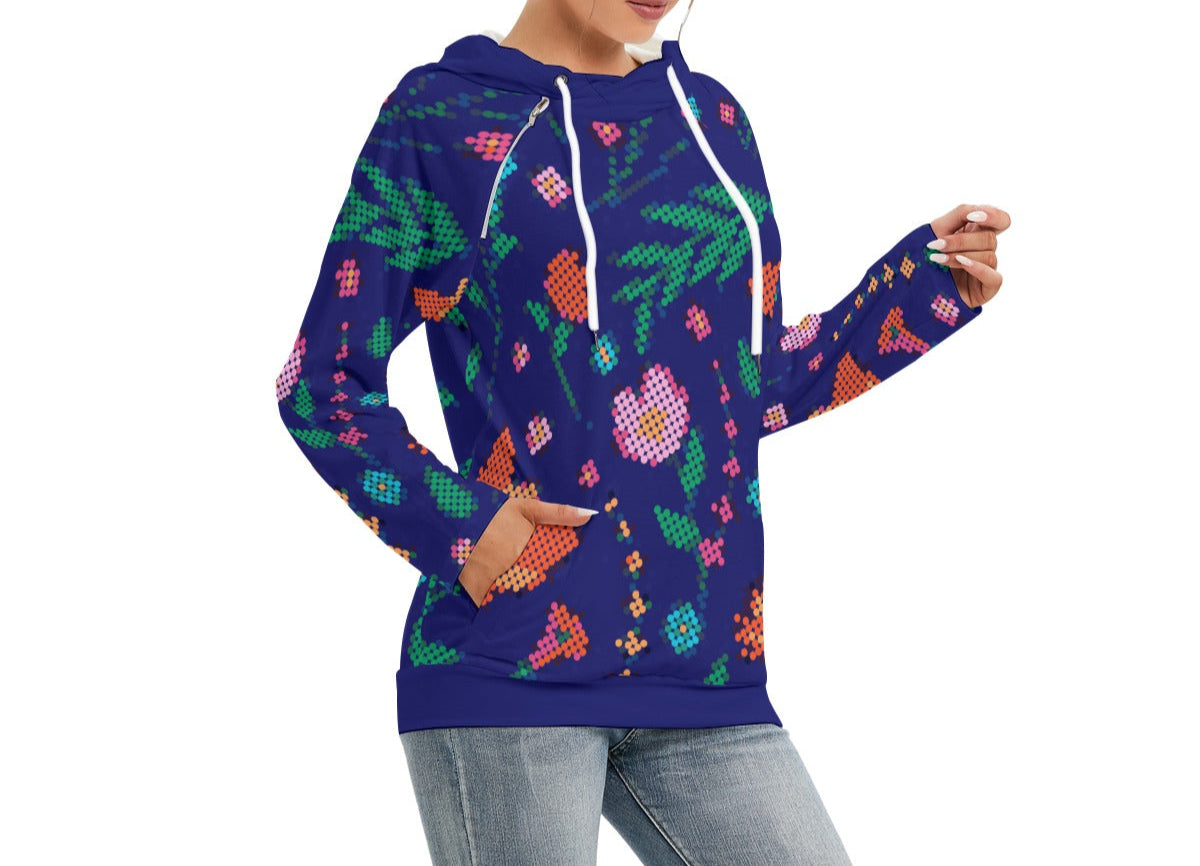 Métis Digital Dotted Floral Double Hooded Lightweight Sweater