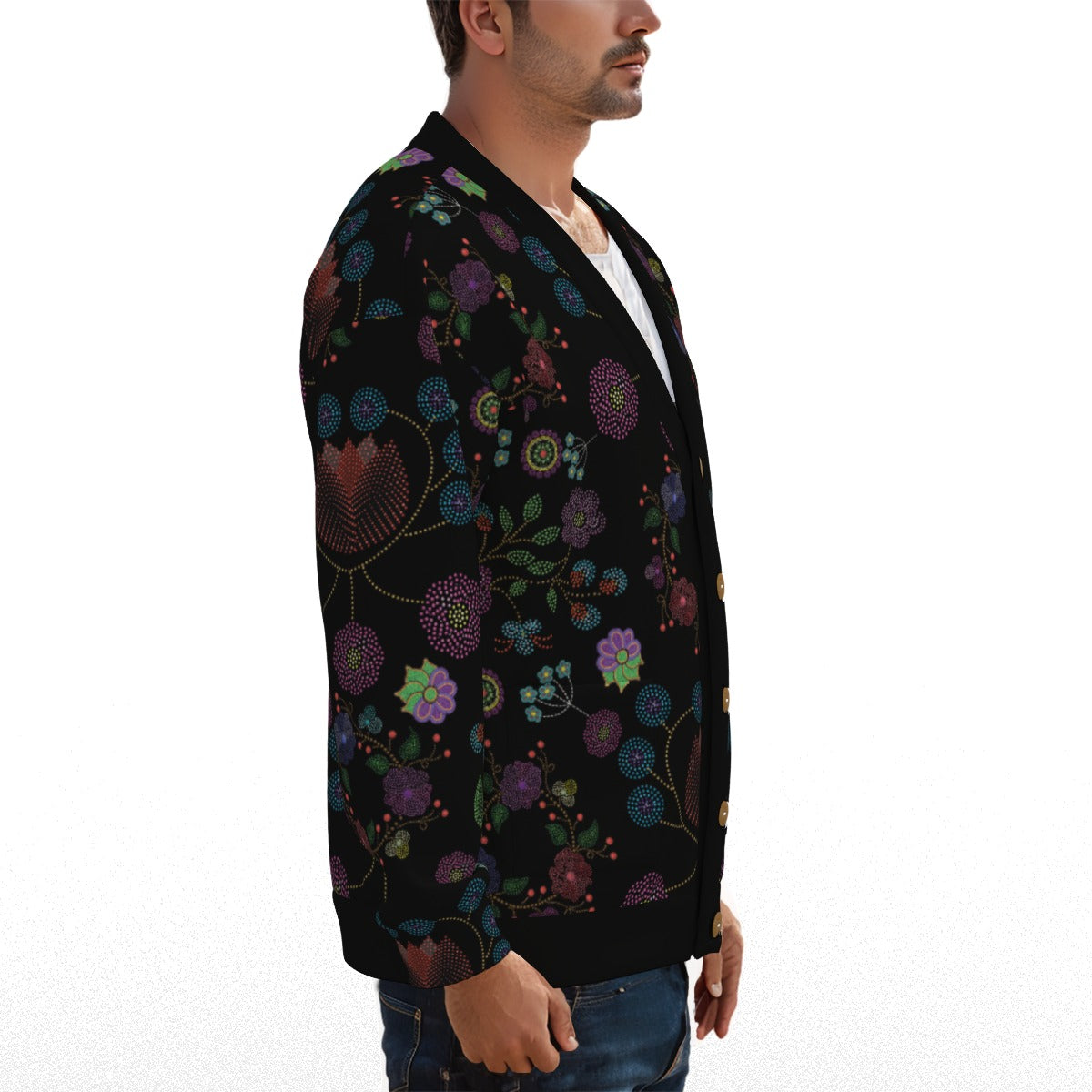 Unisex Métis Floral Dotted Fleece Cardigan