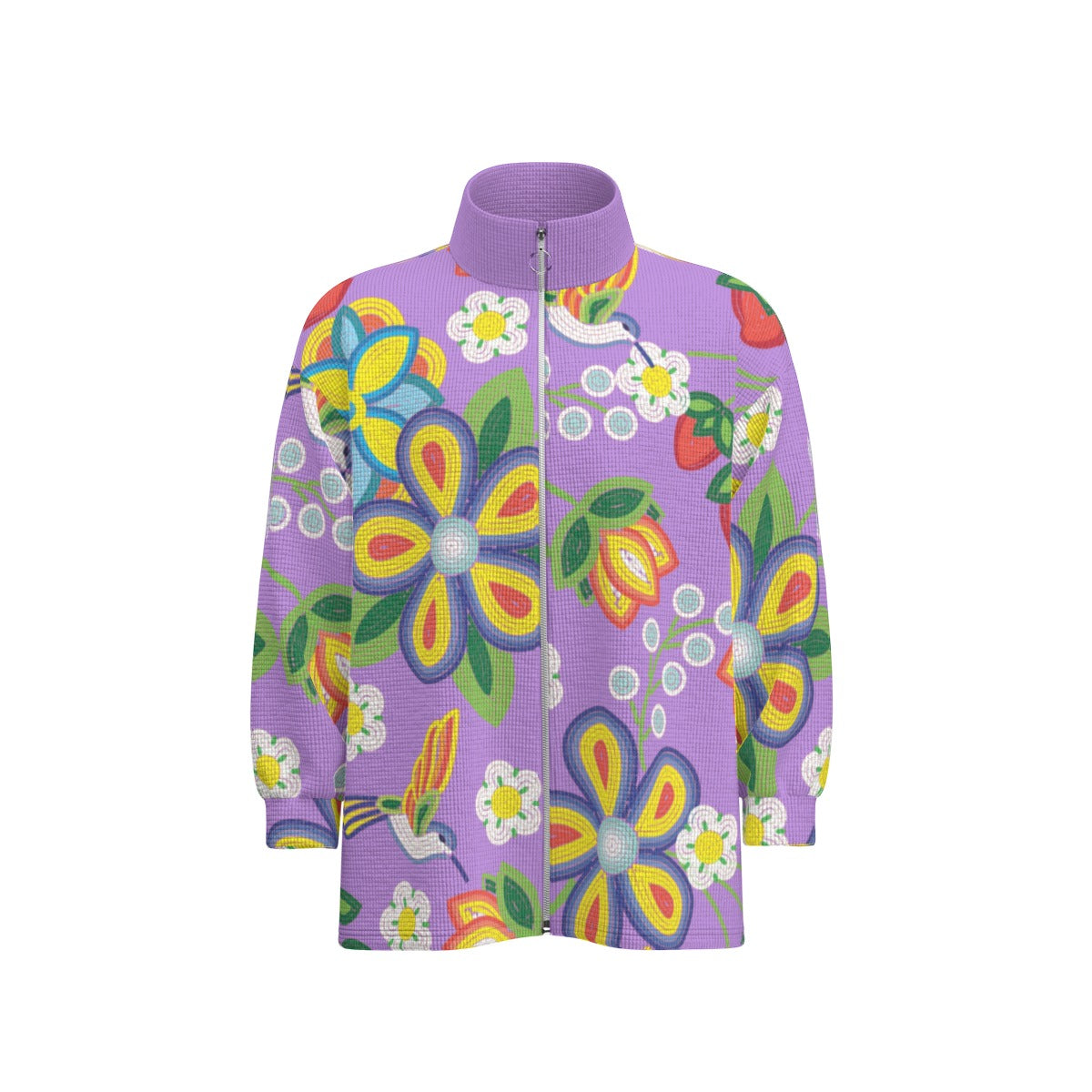 Unisex Métis Lavender Floral Beaded Zipper Sweater Jacket