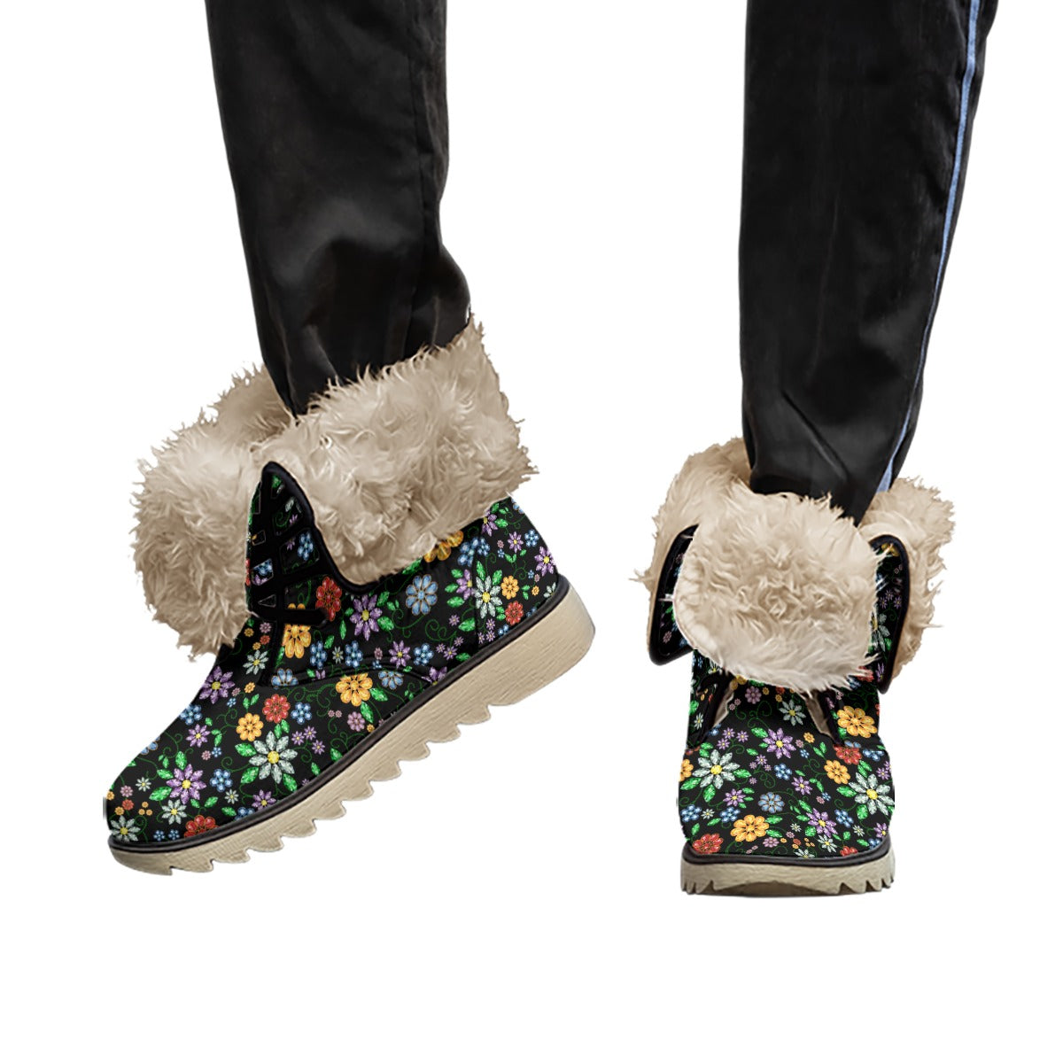 Women's Métis Inspired Floral Beaded Plush Boots