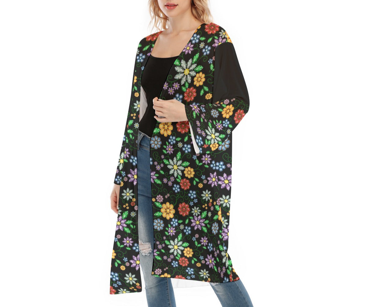 Métis Inspired Floral Beaded Mesh Cardigan