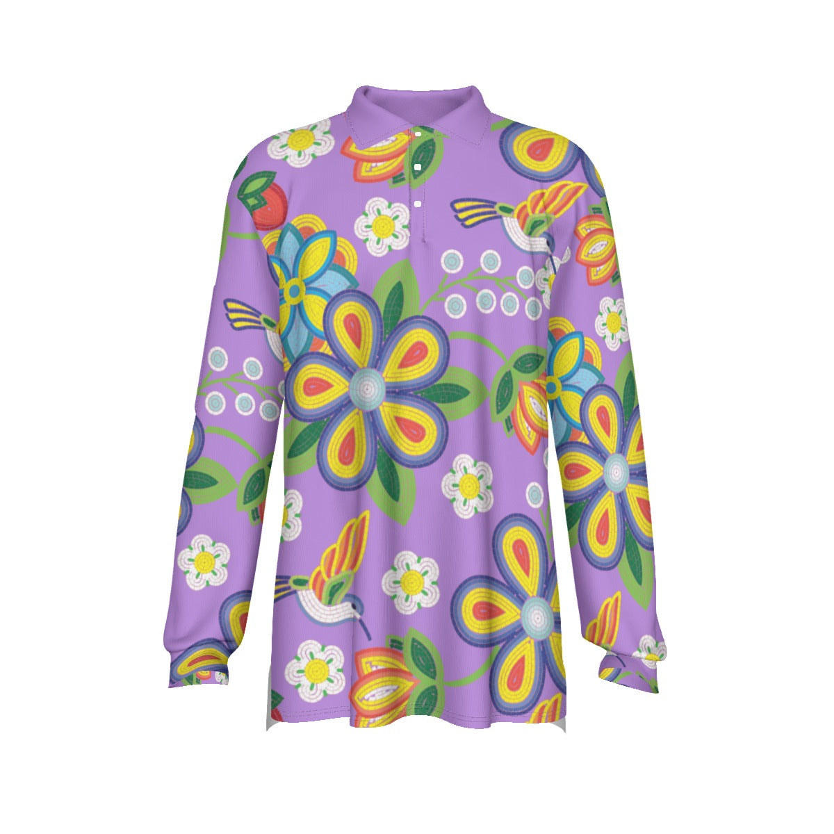 Métis Lavender Floral Beaded Long Sleeve Polo