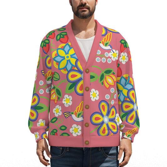 Unisex Métis Floral Beaded Fleece Cardigan