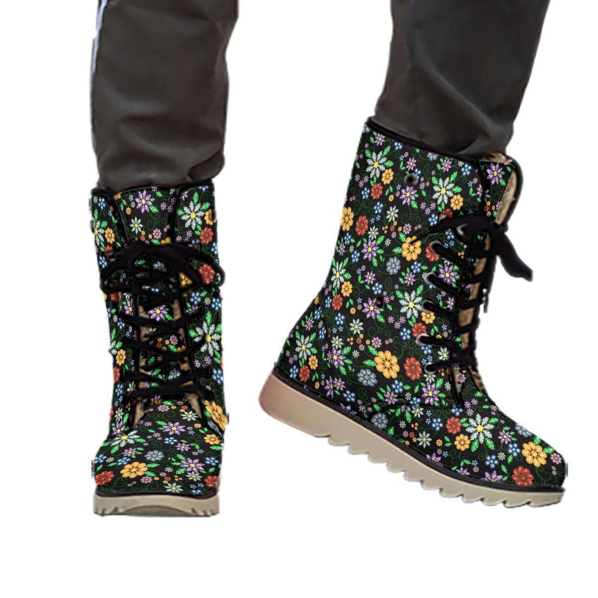 Women's Métis Inspired Floral Beaded Plush Boots