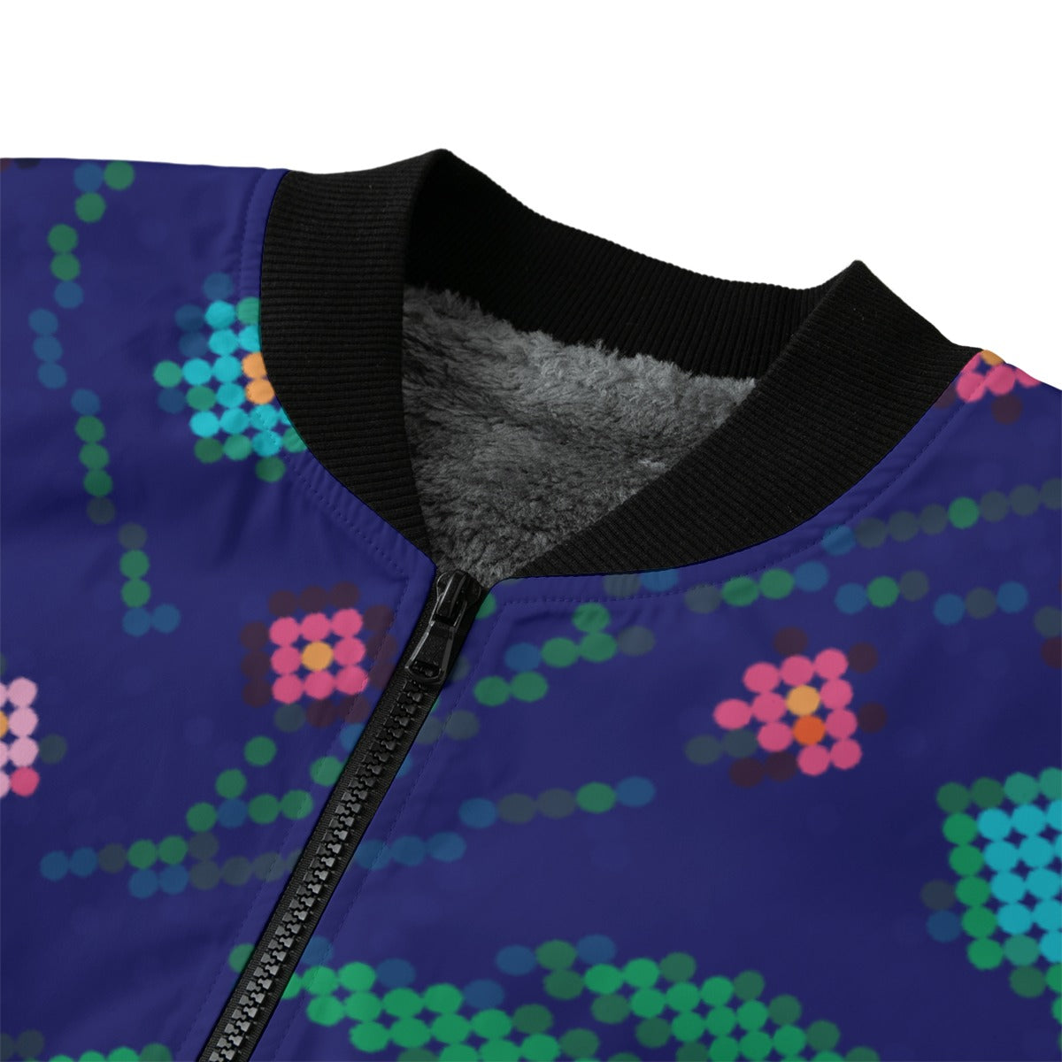 Métis Digital Dotted Floral Fleece Bomber Jacket