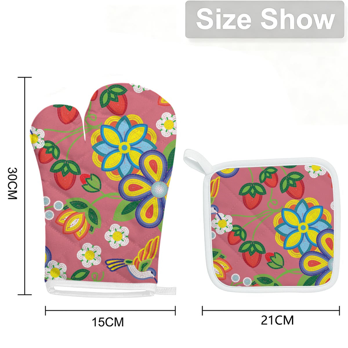 Métis Floral Beaded Oven Mitt & Pot Holder Set