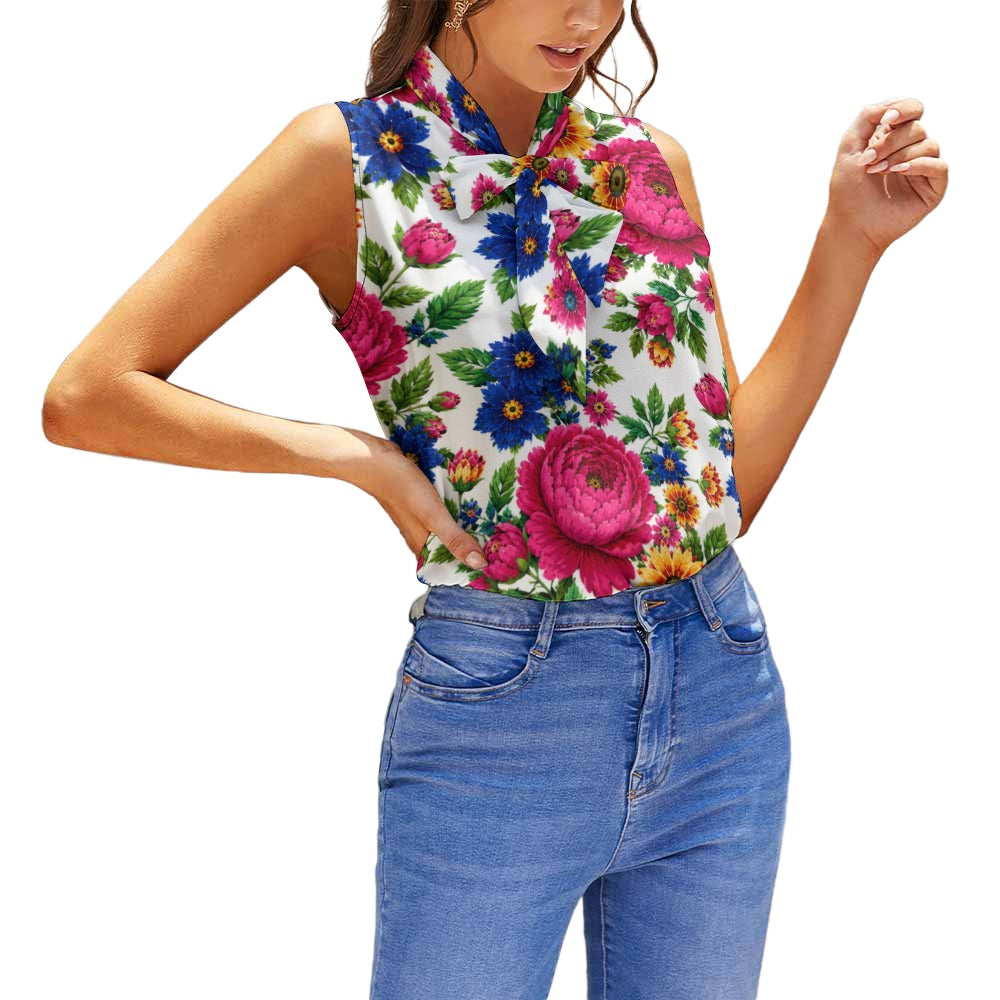 Snow Kokum Floral Sleeveless Tie Front Top