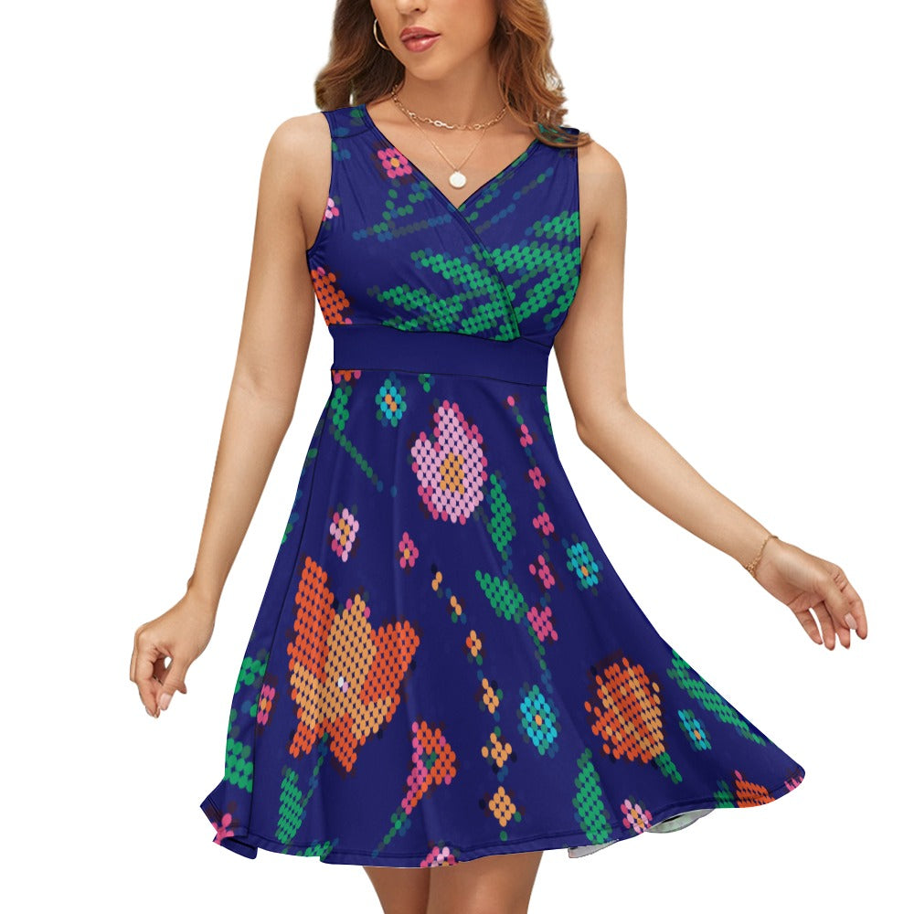 Métis Dotted Floral V Neck Dress