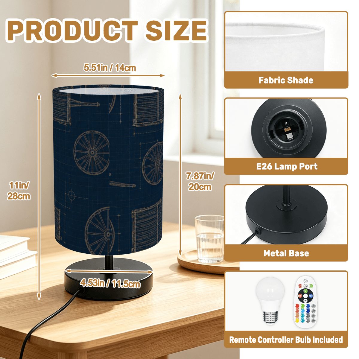Red River Cart Blueprint Ambient Table Lamp