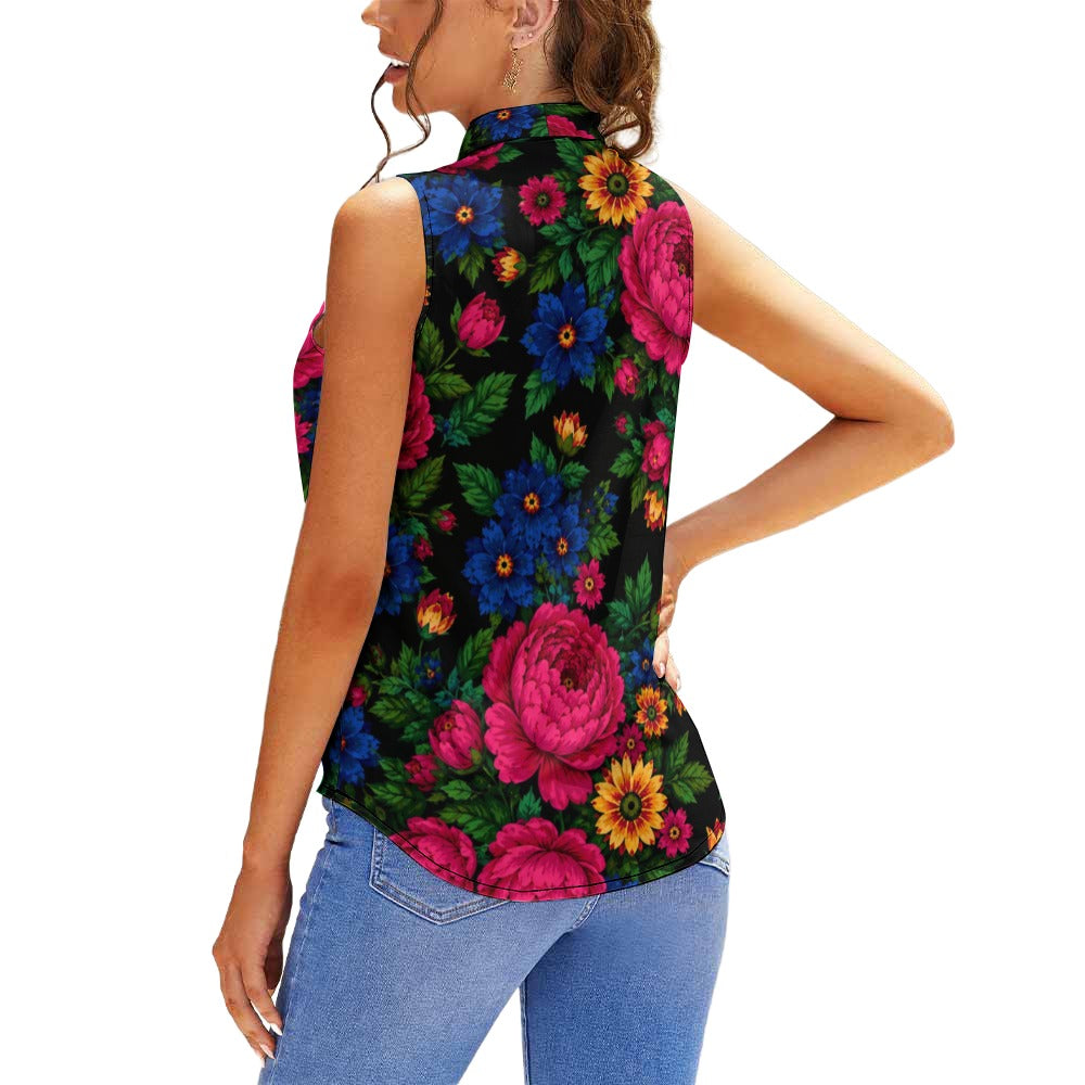 Midnight Kokum Floral Sleeveless Tie Front Top