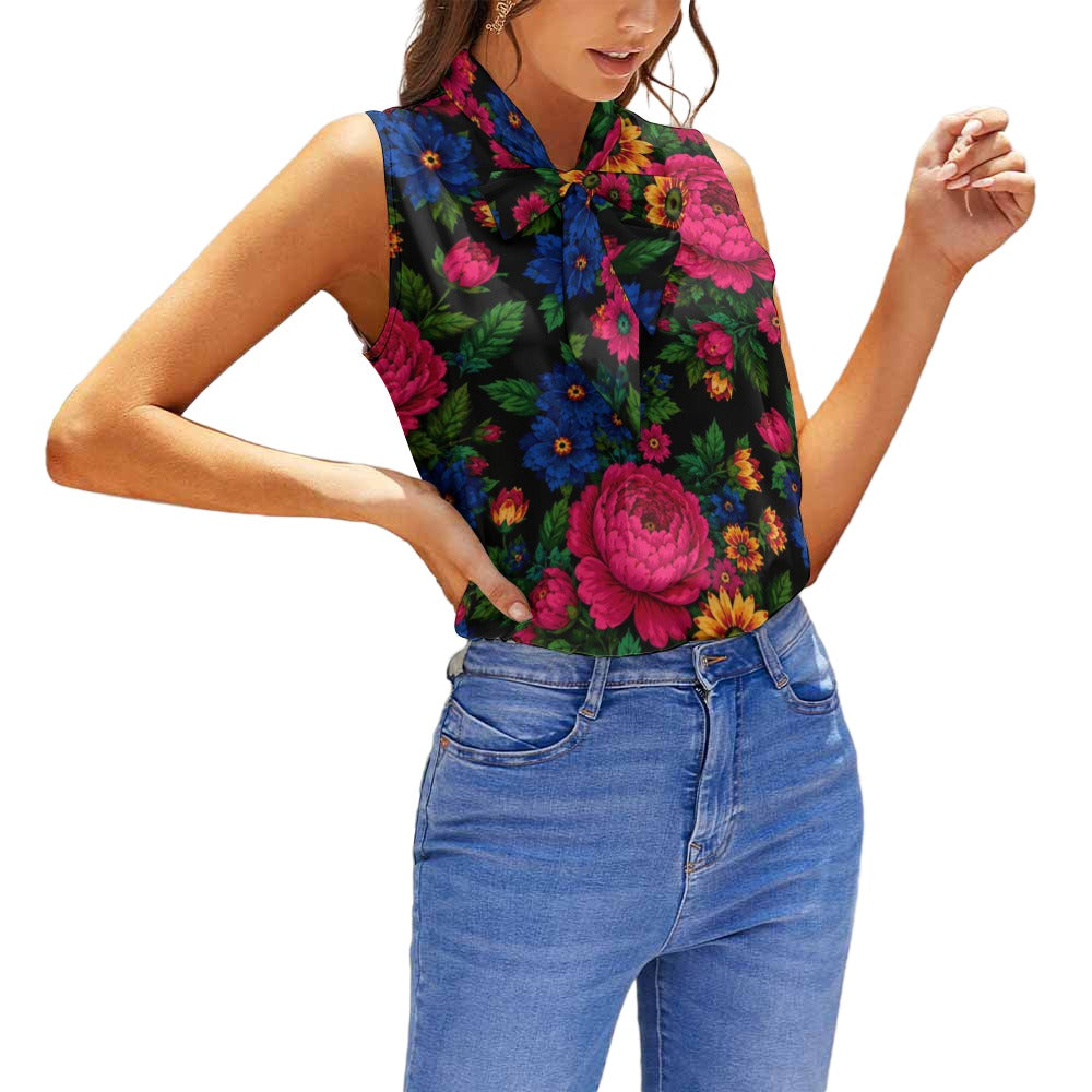 Midnight Kokum Floral Sleeveless Tie Front Top
