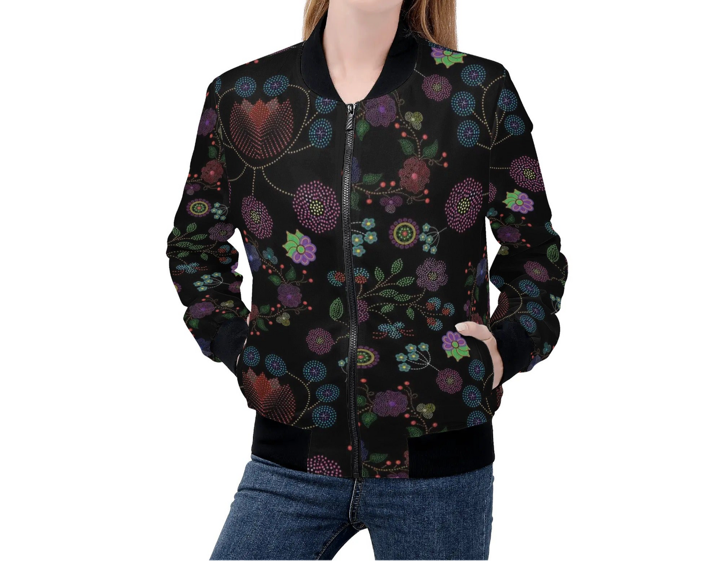 Women's Métis Floral Dotted Zip Up Lightweight Bomber Jacket