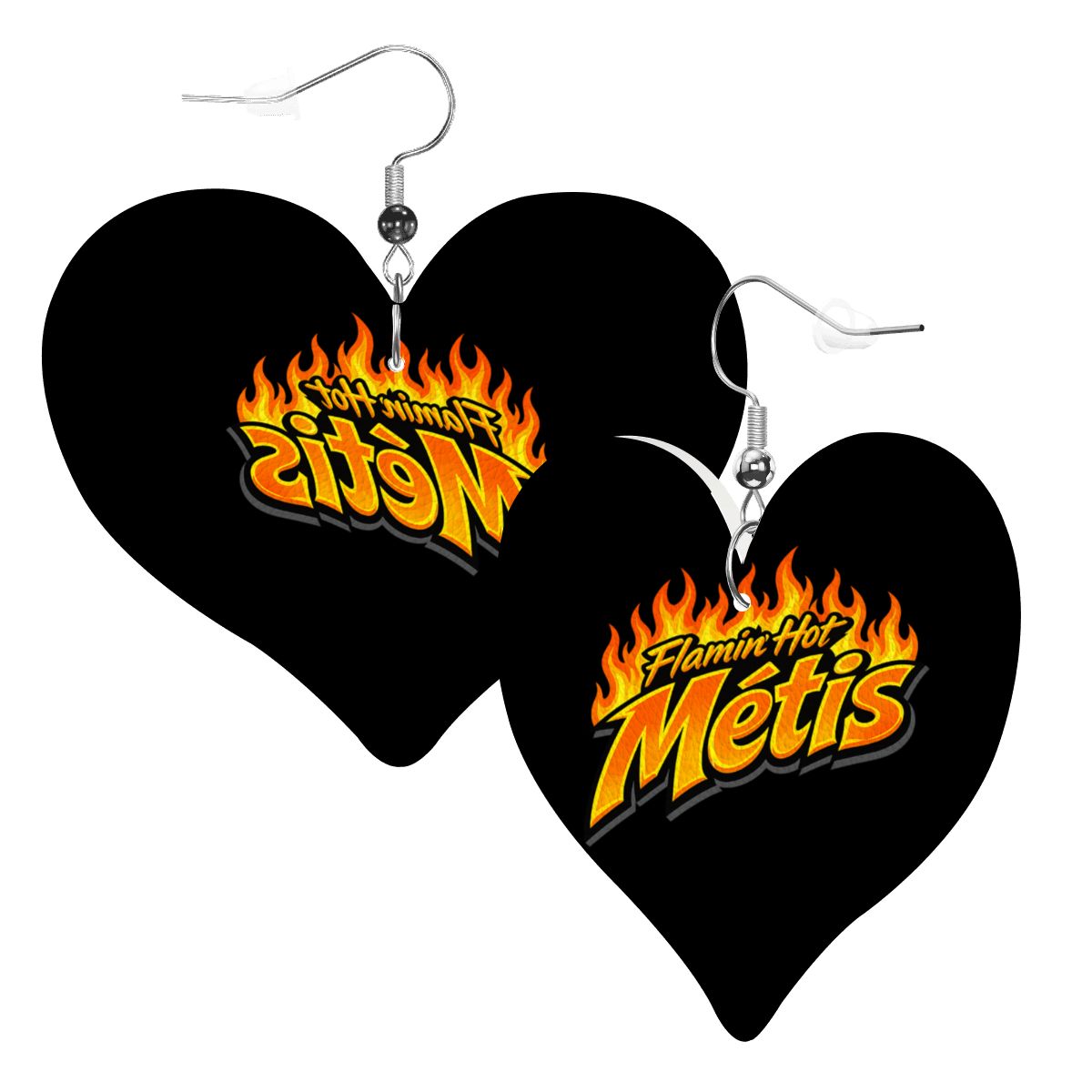 Flamin' Hot Métis Heart Leather Earrings