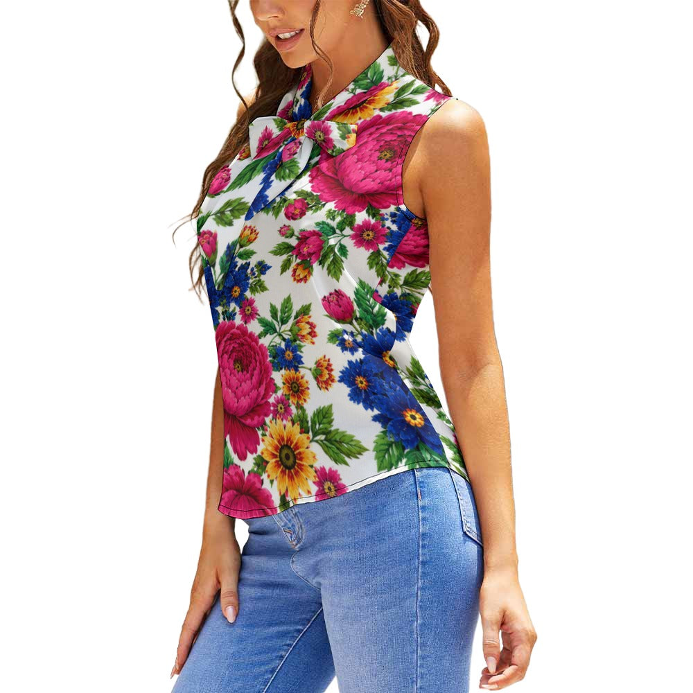 Snow Kokum Floral Sleeveless Tie Front Top
