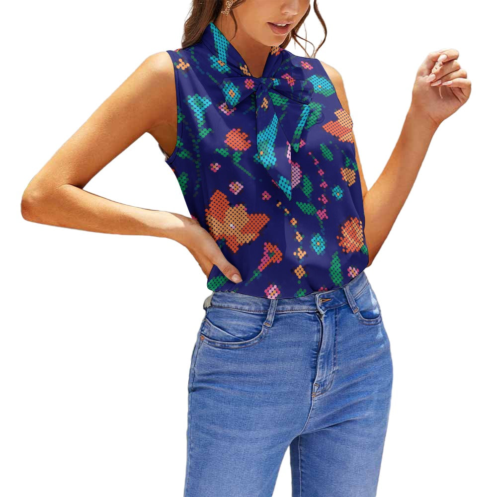 Métis Dotted Floral Sleeveless Tie Front Top