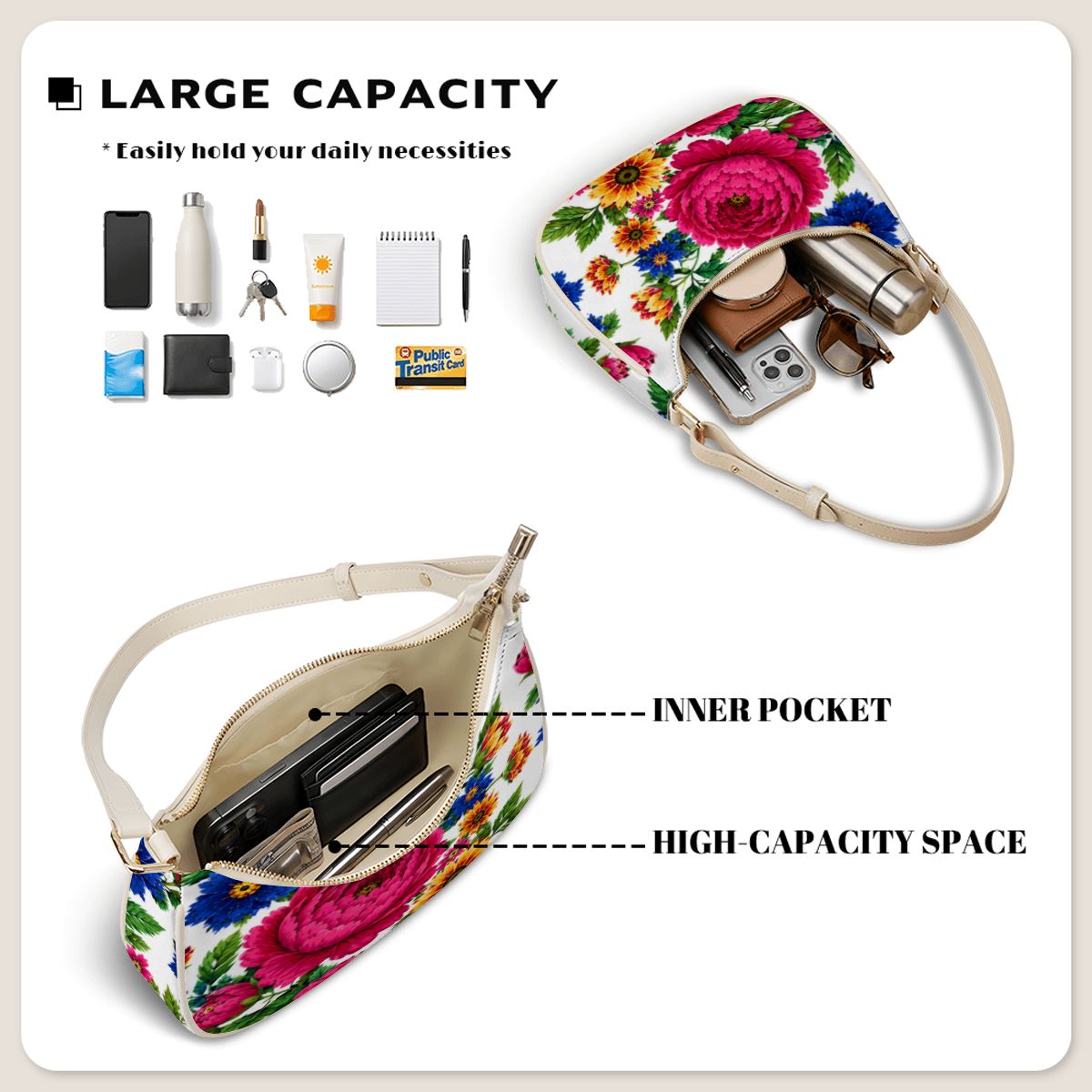 Snow Kokum Floral Crescent Shoulder Bag