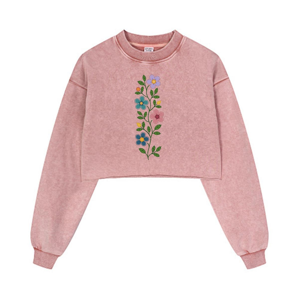 Métis Dotted Floral Cropped Distressed Sweatshirt
