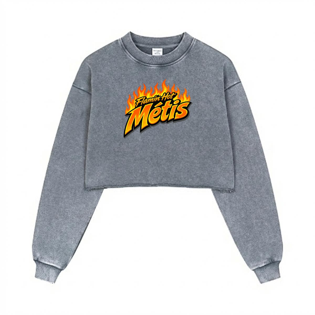 Flamin' Hot Métis Cropped Distressed Sweatshirt