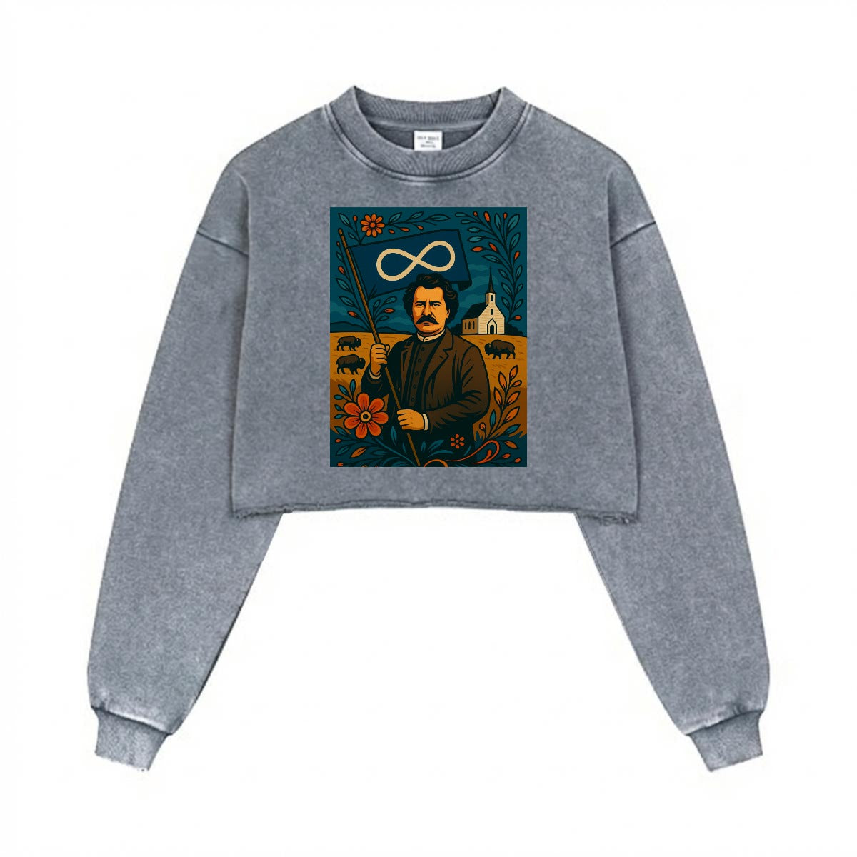 Louis Riel Cropped Distressed Sweatshirt