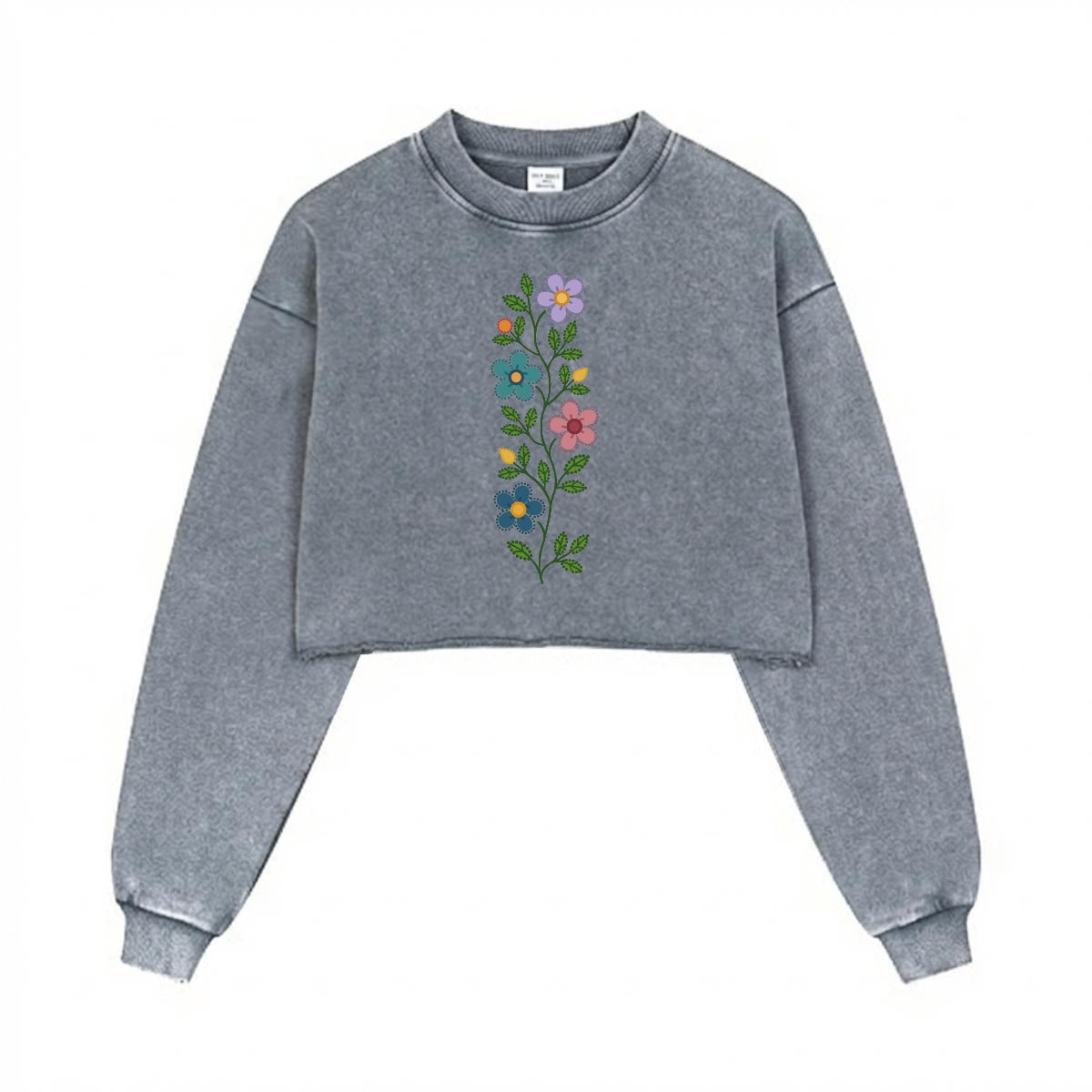 Métis Dotted Floral Cropped Distressed Sweatshirt