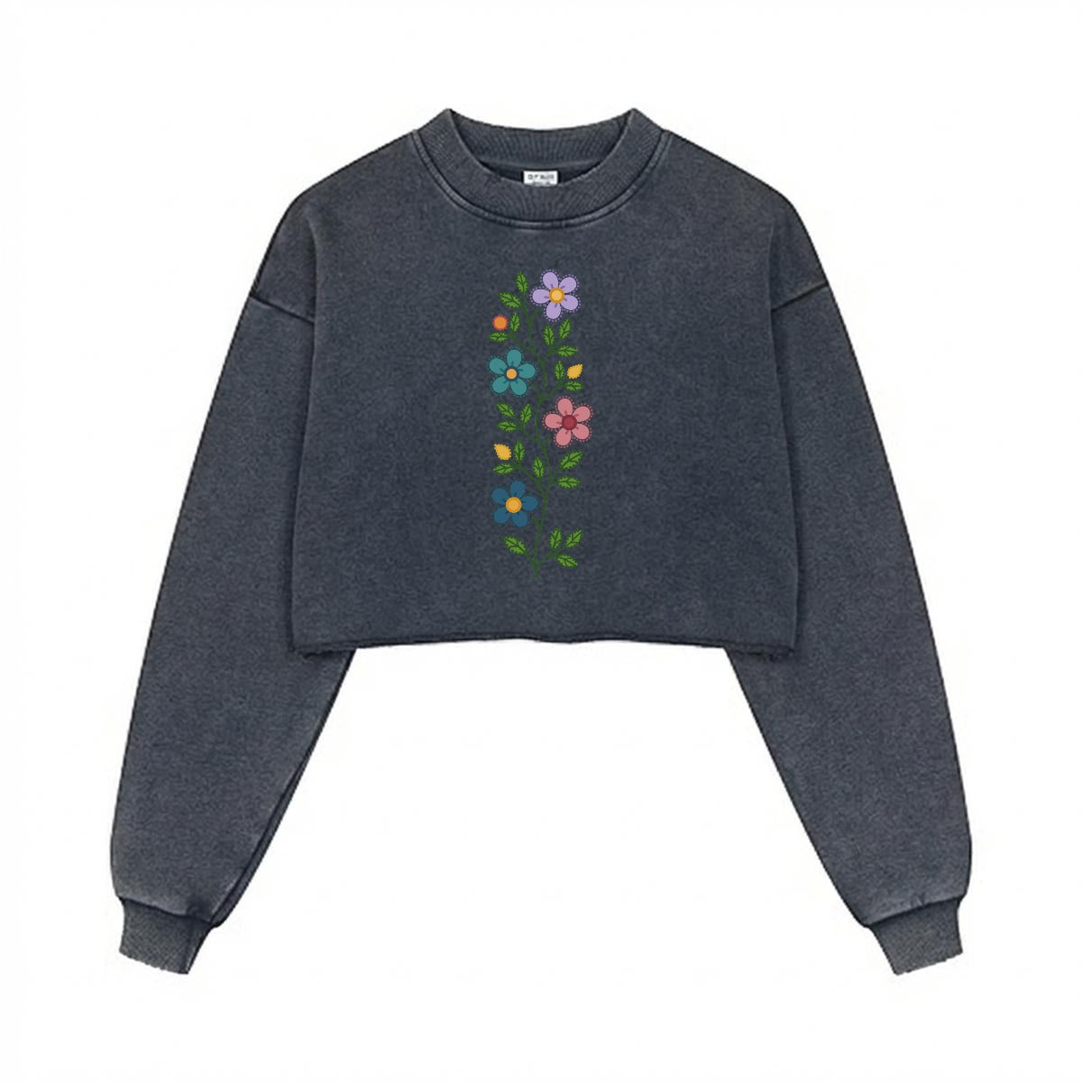 Métis Dotted Floral Cropped Distressed Sweatshirt