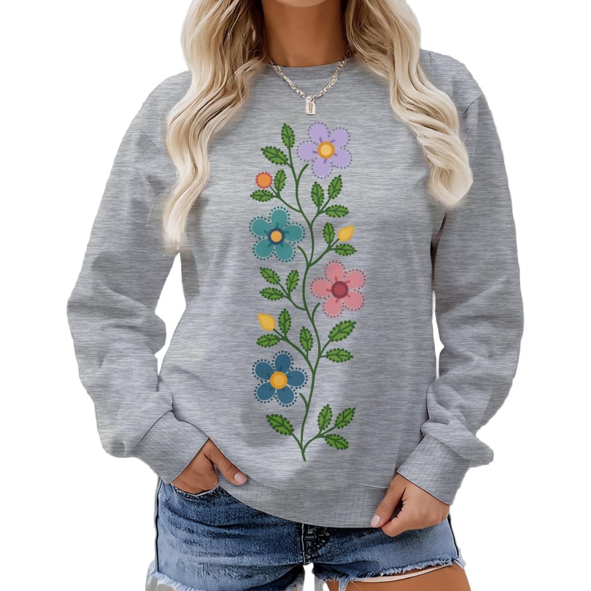 Métis Dotted Floral Fleece Crew Neck Sweatshirt