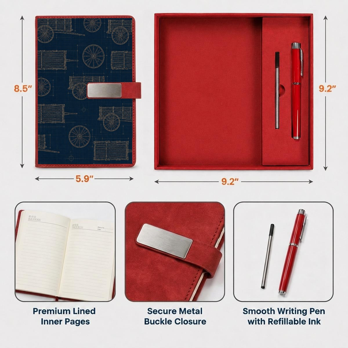 Red River Cart Blueprint Notebook Set