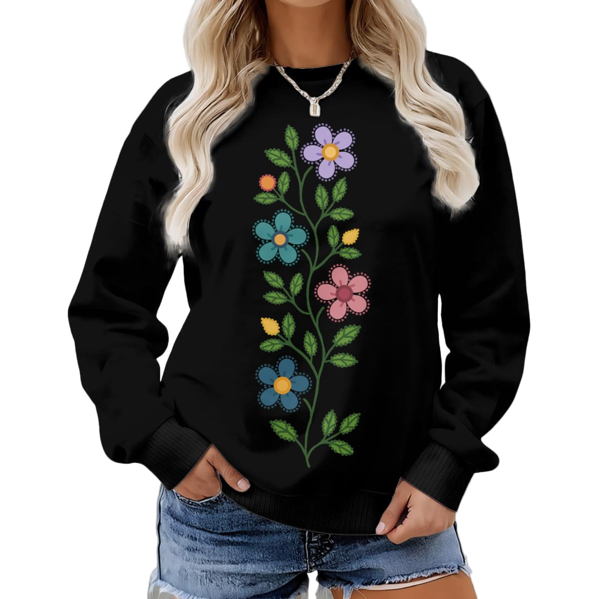 Métis Dotted Floral Fleece Crew Neck Sweatshirt