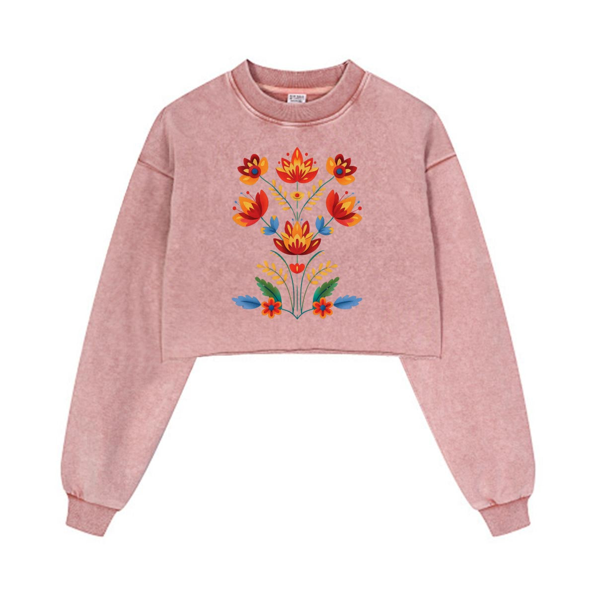 Floral Cropped Distressed Sweatshirt