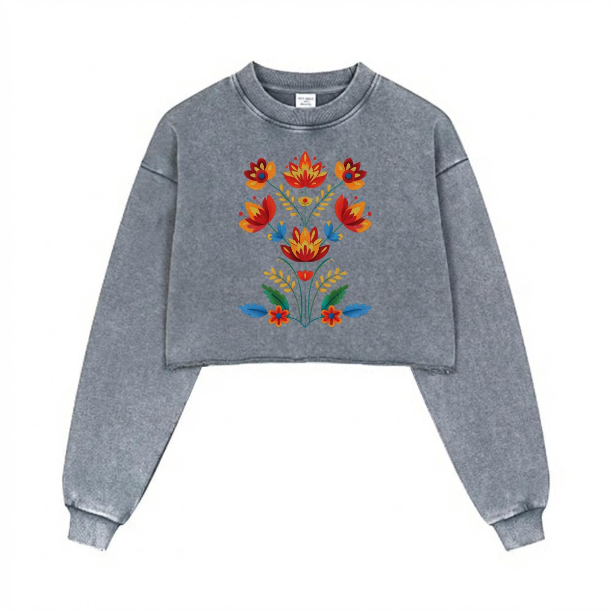 Floral Cropped Distressed Sweatshirt