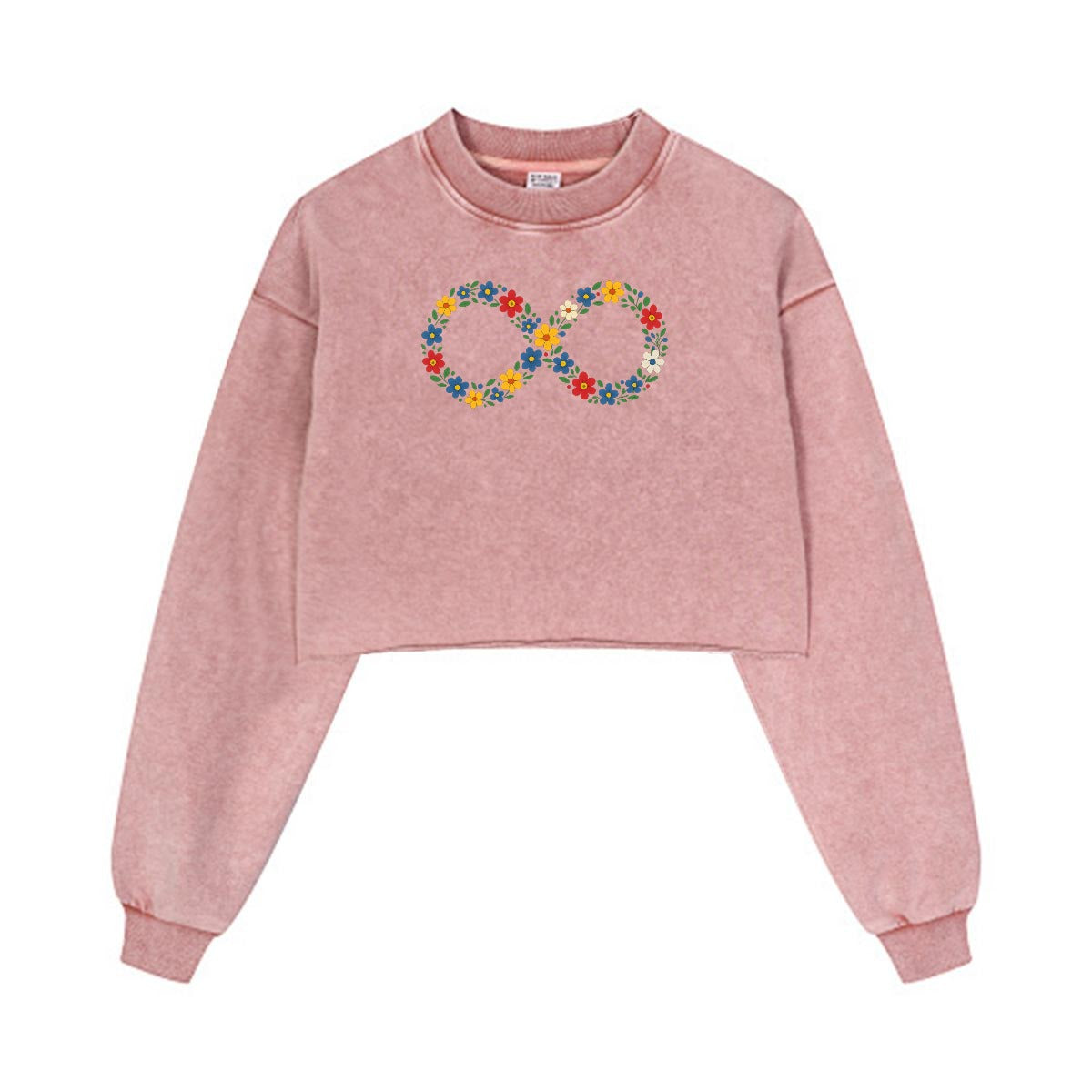 Floral Infinity Cropped Distressed Sweatshirt