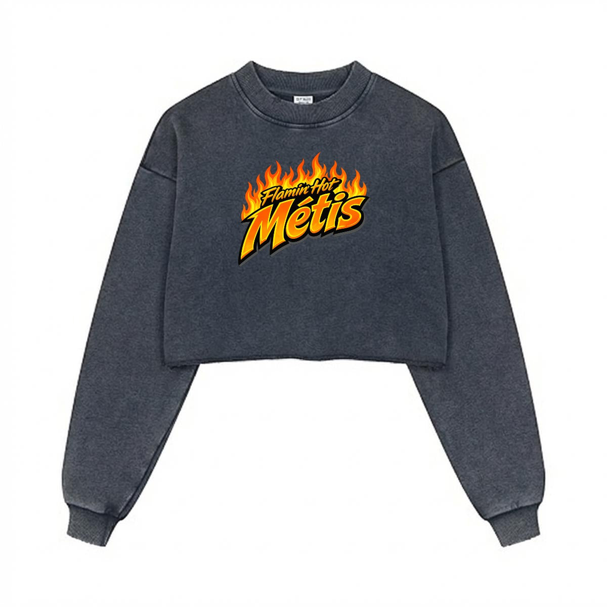 Flamin' Hot Métis Cropped Distressed Sweatshirt