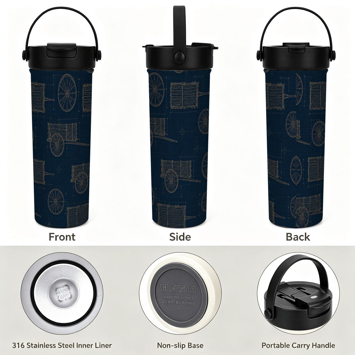 Red River Cart Blueprint Tea Infuser Tumbler – 20 oz