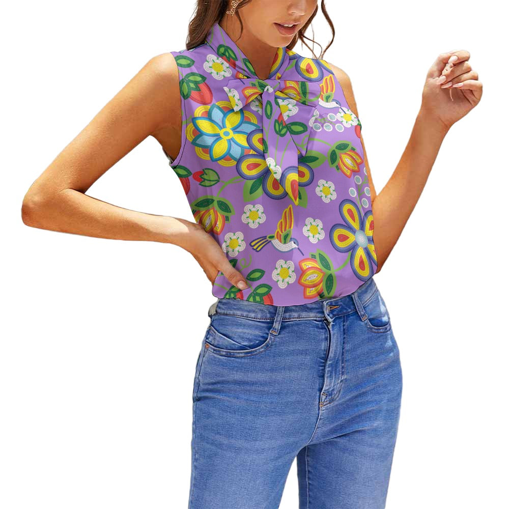 Lavender Meadow Sleeveless Tie Front Top