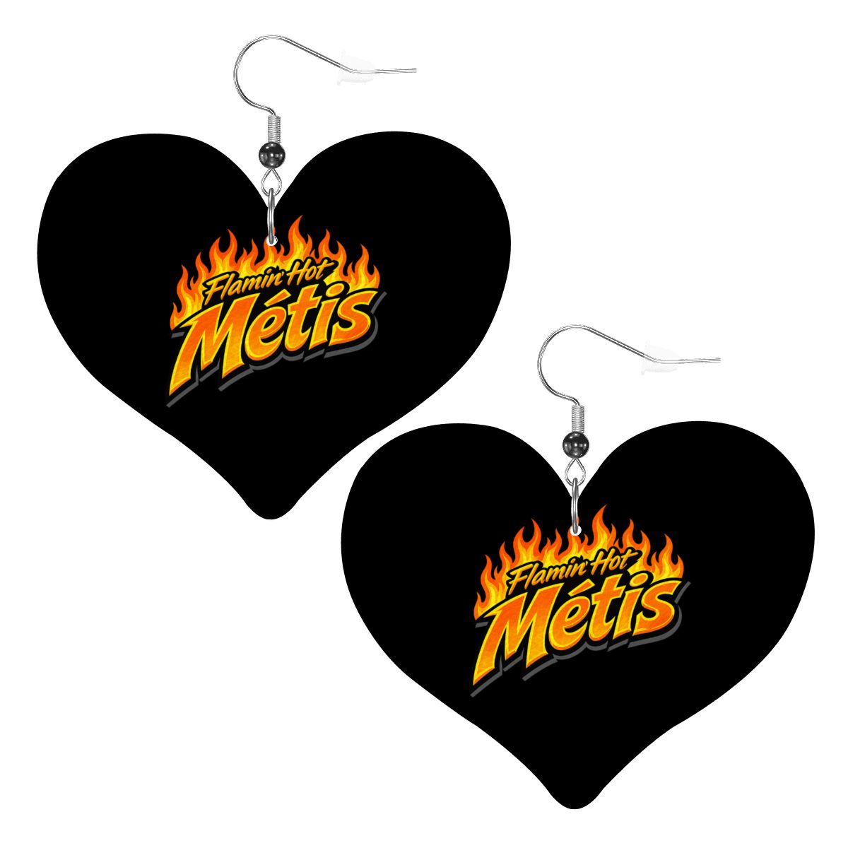Flamin' Hot Métis Heart Leather Earrings
