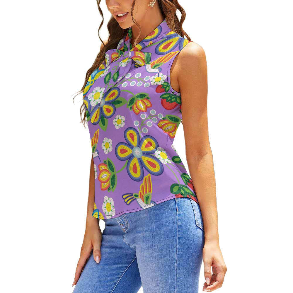 Lavender Meadow Sleeveless Tie Front Top